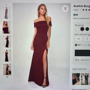 Lulus aveline burgundy off-the-shoulder maxi dress XS